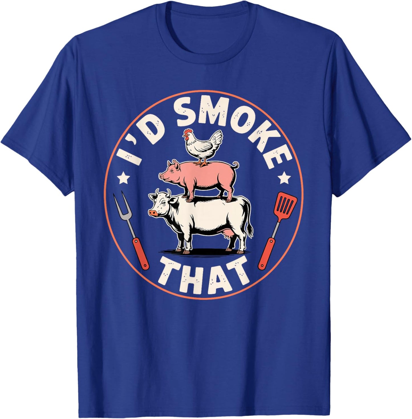 Funny BBQ Art Women Grilling Meat Smoking Barbecue T-Shirt - T-Shirt | Royal
