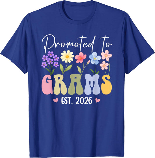 Promoted to Grams est 2026 Women New Grams Floral Design T-Shirt - T-Shirt | Royal
