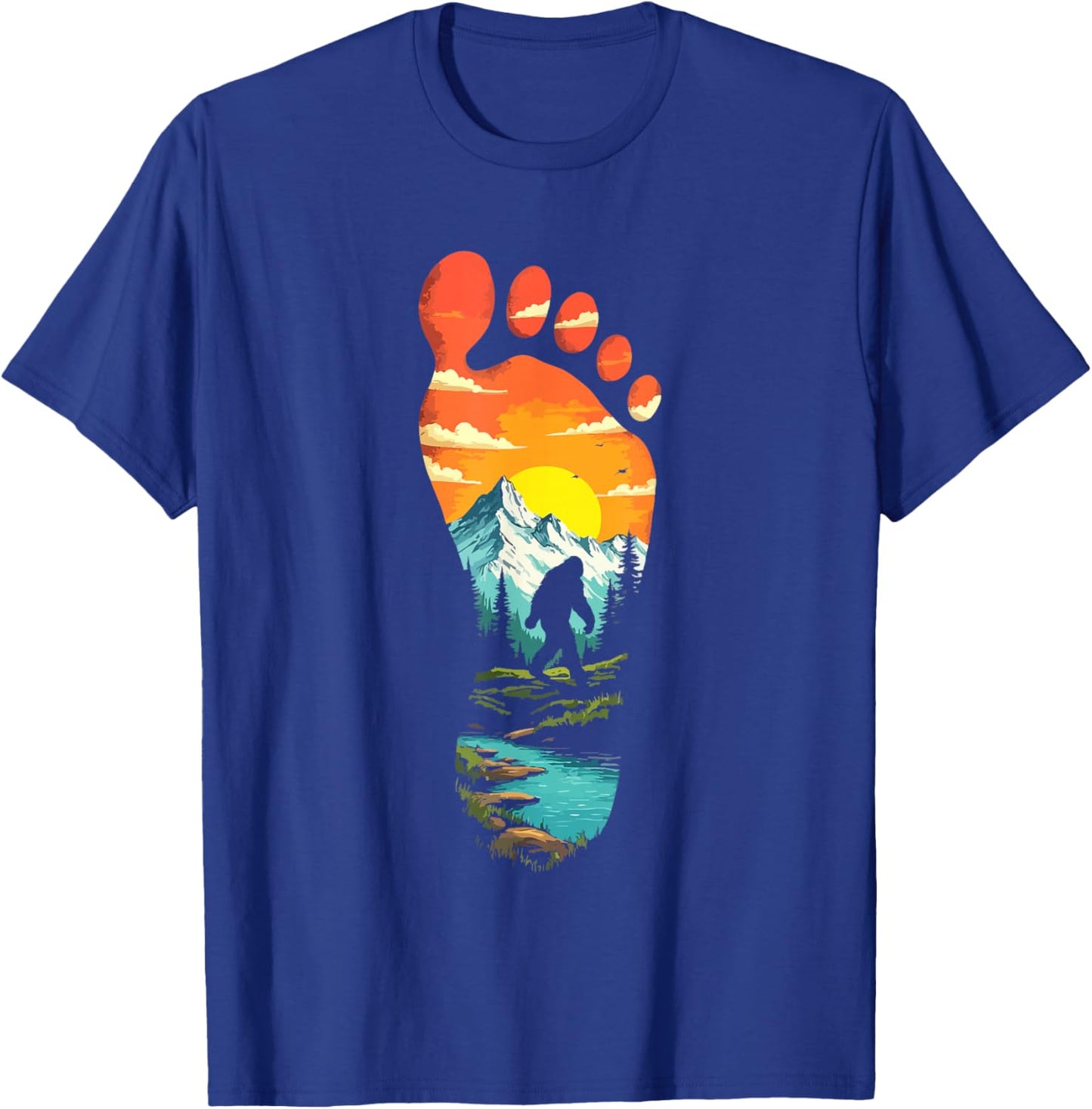 Bigfoot Footprint Mountains Cryptid & Landscape Sasquatch T-Shirt - T-Shirt | Royal