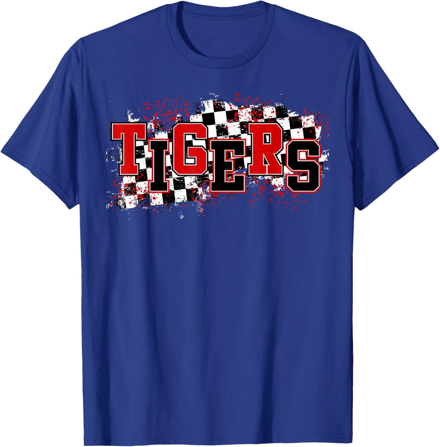 Tigers School Spirit Tiger Pride Red Black Tigers Checkered T-Shirt - T-Shirt | Royal