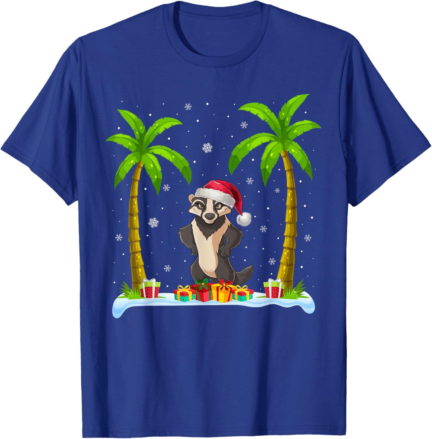 Honey Badger Santa Hat Palm Tree Beach Xmas Pajama T-Shirt - T-Shirt | Royal