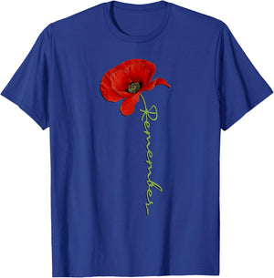 Patriotic Red Poppy Flowers Design Veterans and Memorial Day T-Shirt - T-Shirt | Royal