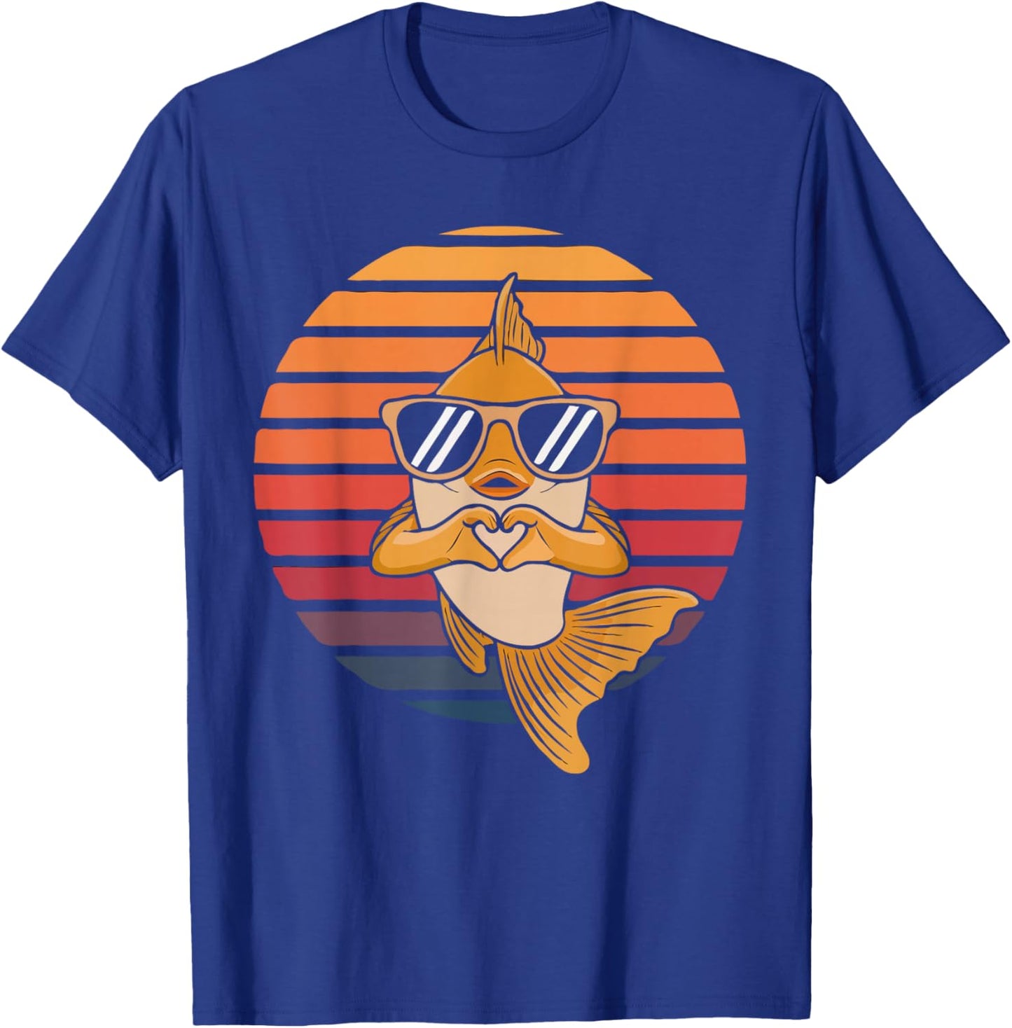 Heart Hands Funny Retro Goldfish Lover Sunglasses Making T-Shirt - T-Shirt | Royal