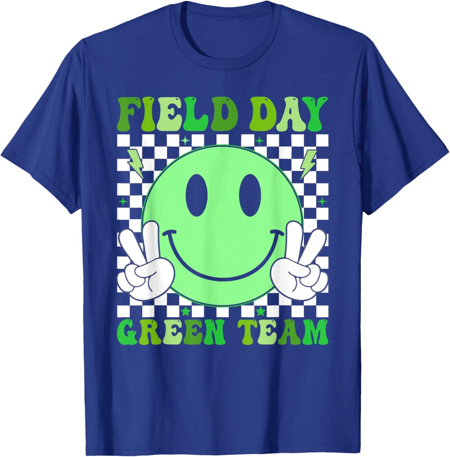 Field Day Green Team Retro Smile Teacher Kids Field Day 2026 T-Shirt - T-Shirt | Royal