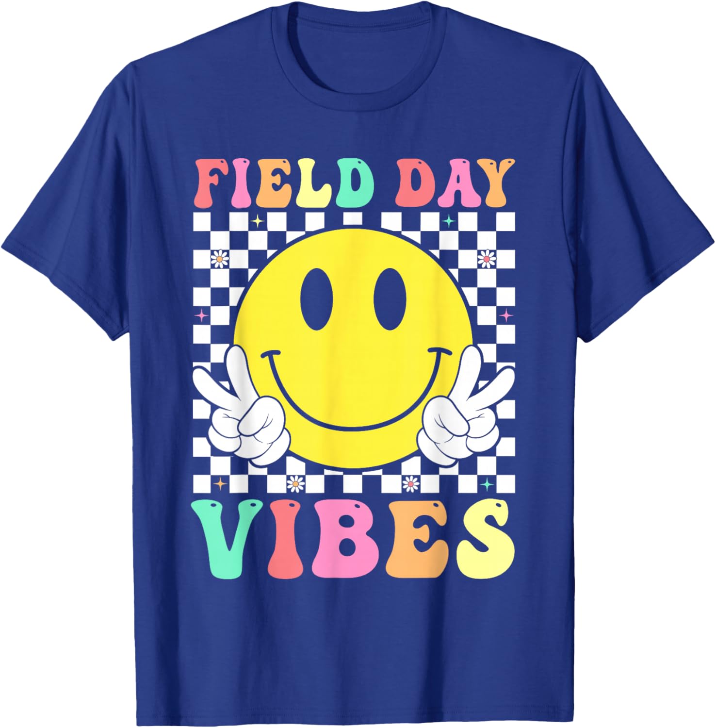 Field Day Vibes Retro Smile Face Teacher Kids Field Day 2026 T-Shirt - T-Shirt | Royal