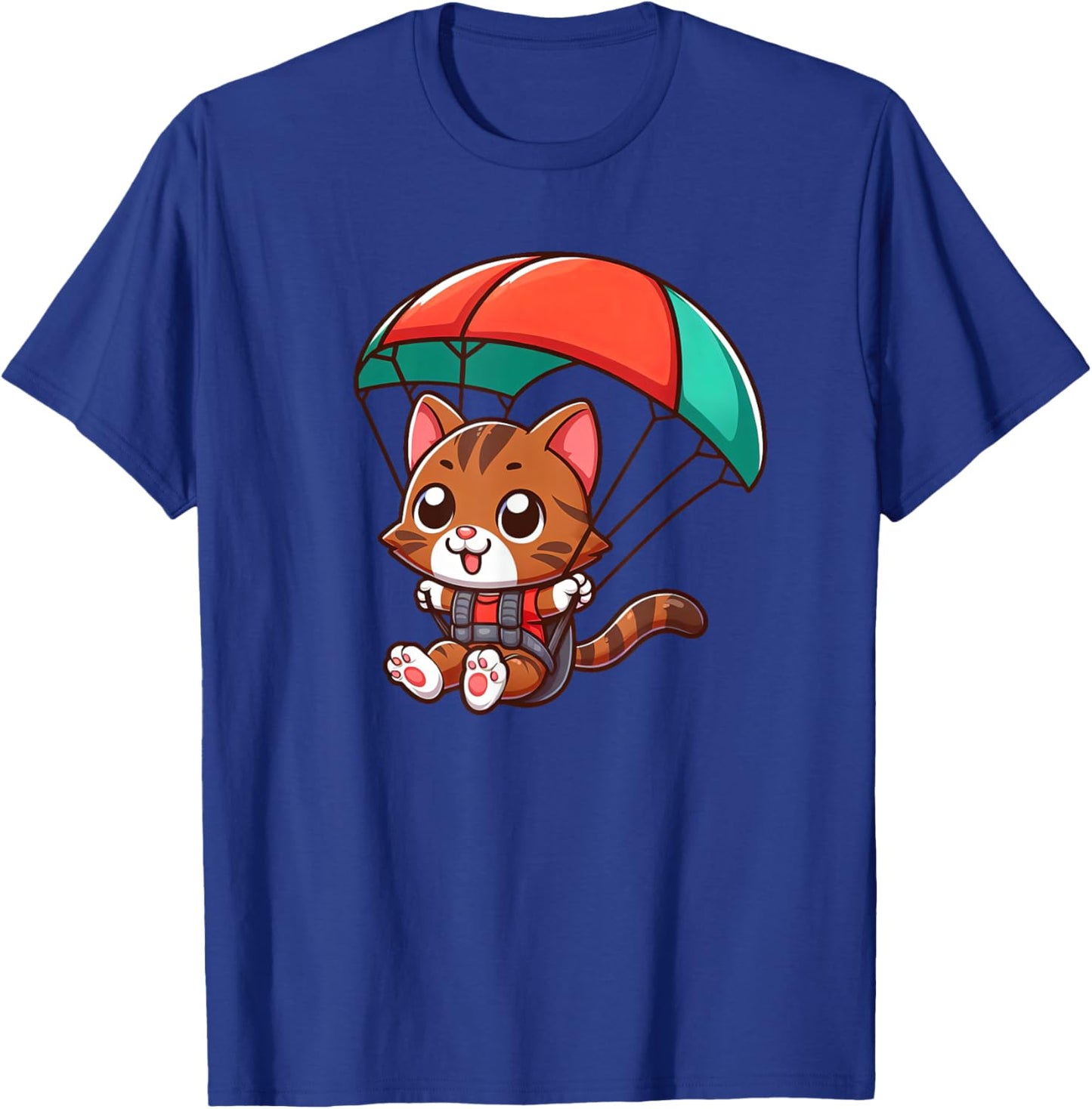 Brown Tabby Cat Skydiving Pet Funny Parachuting T-Shirt - T-Shirt | Royal