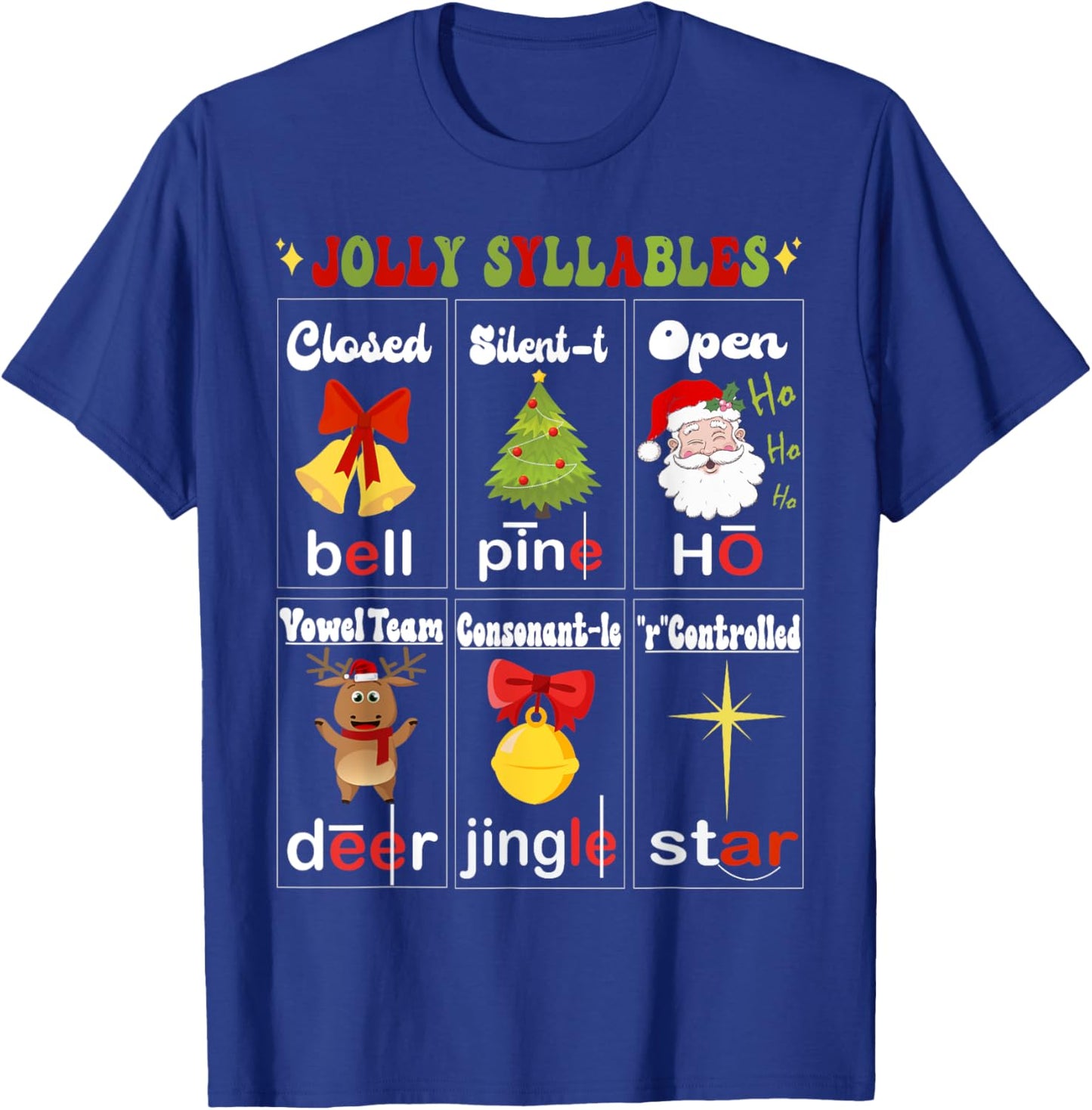 Christmas Reading Teacher Syllable Types Reading Teacher T-Shirt - T-Shirt | Royal