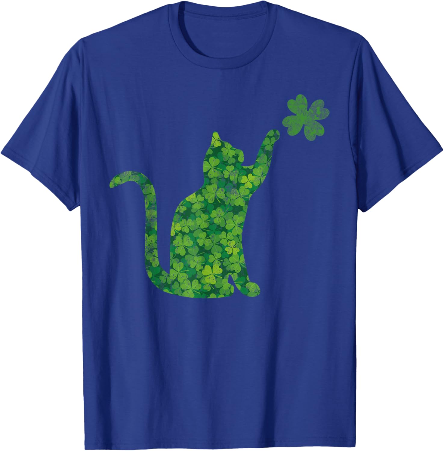 Lucky Cat Shamrock Clover St Patrick's Clover Luck Playful Men Women Kids T-Shirt - T-Shirt | Royal