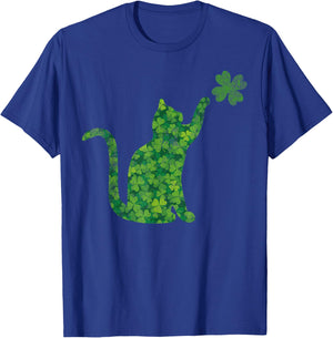 Lucky Cat Shamrock Clover St Patrick's Clover Luck Playful Men Women Kids T-Shirt - T-Shirt | Royal
