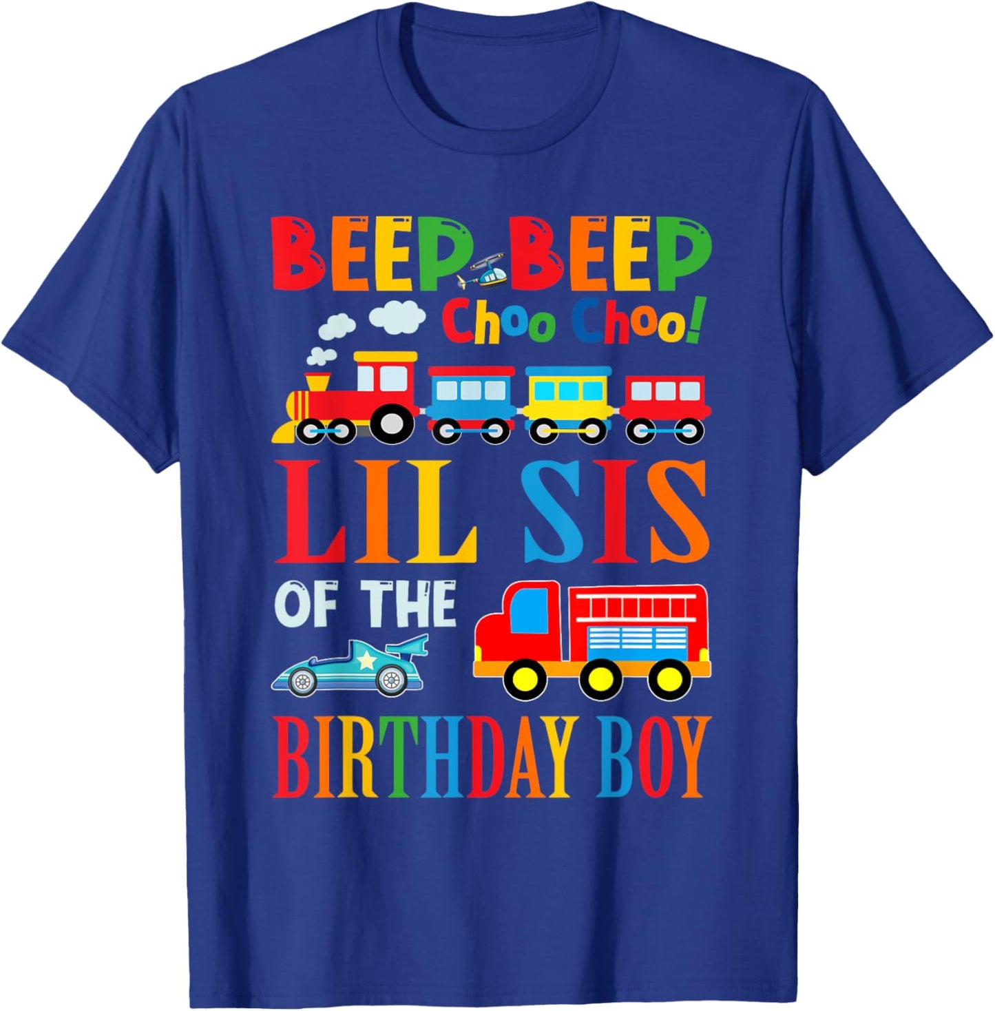 Lil Sister Of The Birthday Boy Transportation Family T-Shirt - T-Shirt | Royal