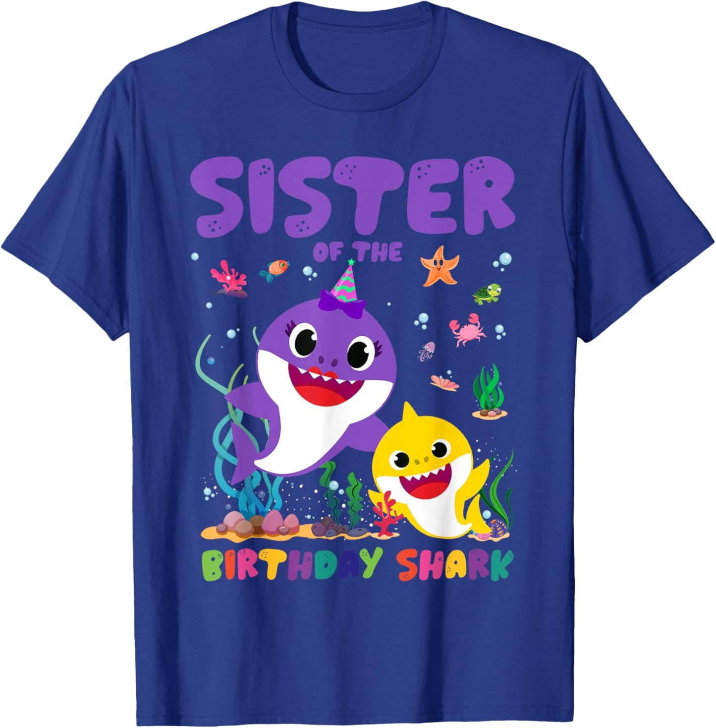 Funny Sister Of The Birthday Family Shark Birthday Boy Girl T-Shirt - T-Shirt | Royal