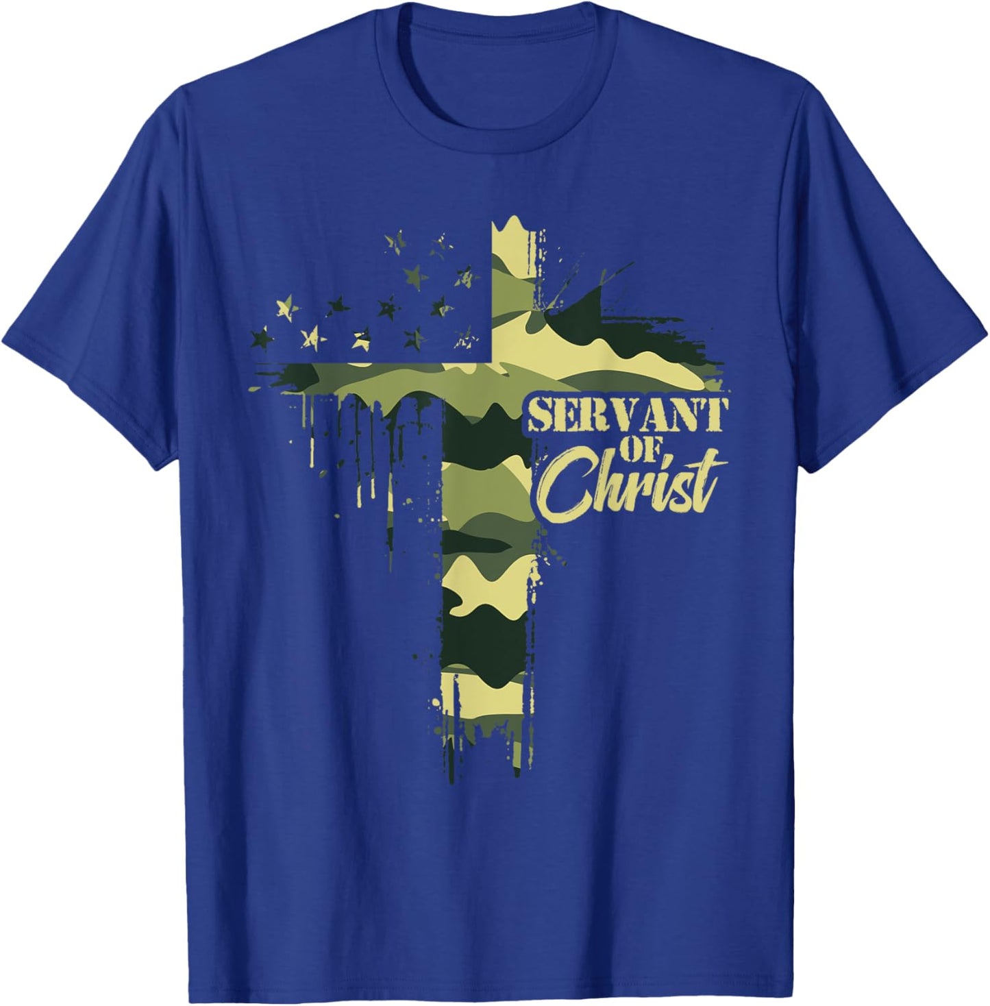Camo Flag Camouflage Cross Christian Dad Servant of Christ T-Shirt - T-Shirt | Royal