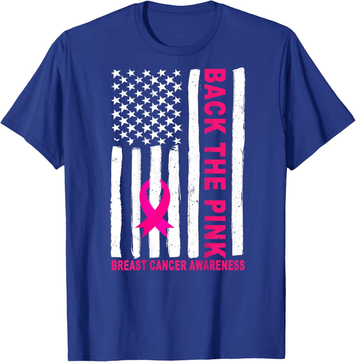 Back The Pink Ribbon USA Flag Breast Cancer Awareness T-Shirt - T-Shirt | Royal