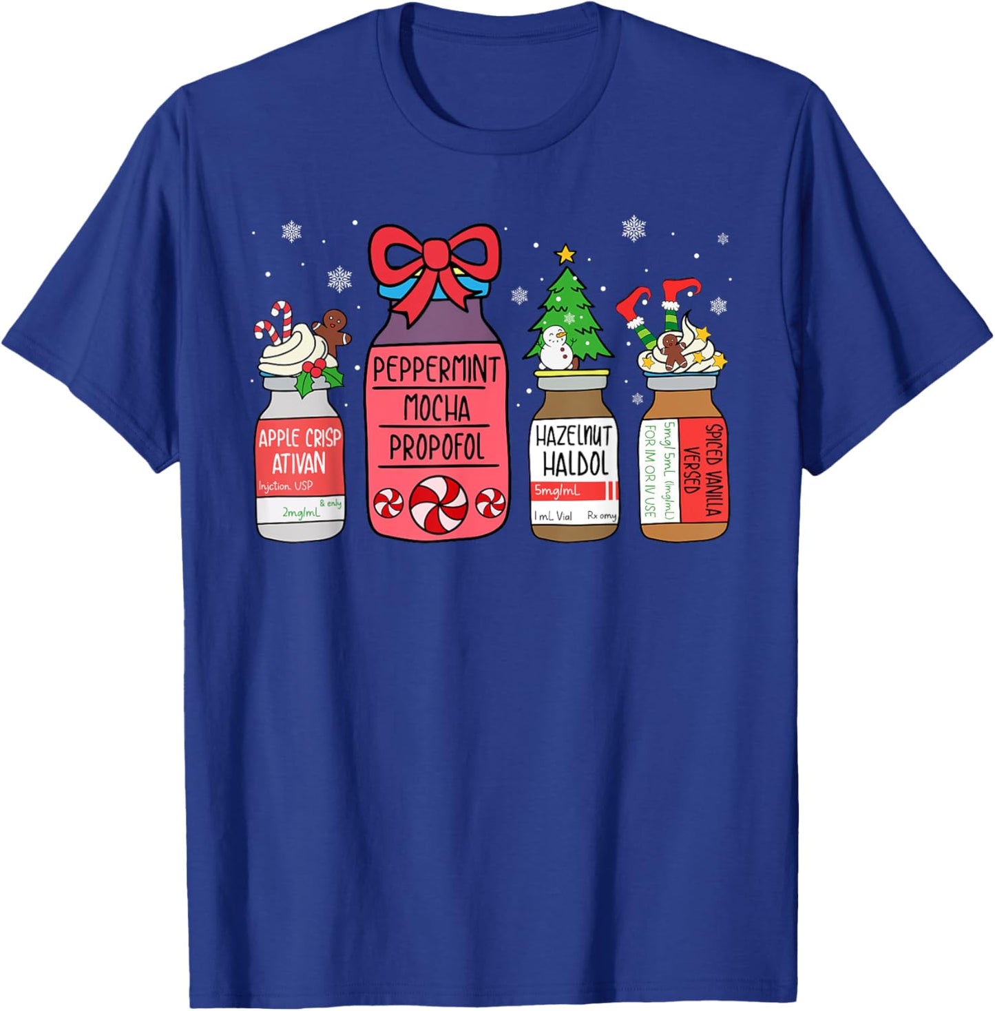 Peppermint Mocha Propofol Christmas Nurse ER ED ICU RN Scrub T-Shirt - T-Shirt | Royal