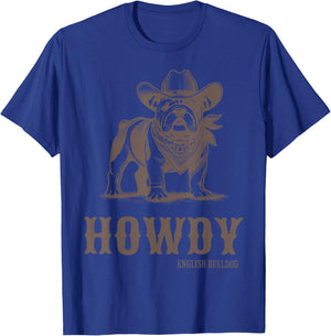 Vintage Howdy English Bulldog Western Country Cowboy Cowgirl T-Shirt - T-Shirt | Royal