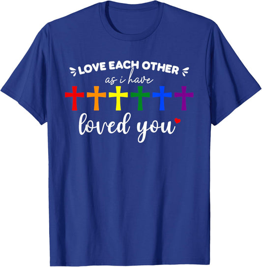 Love Each Gay Pride Ally LGBTQ Rainbow Christian Crosses T-Shirt - T-Shirt | Royal
