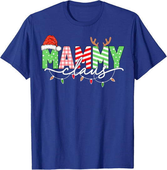 Mammy Claus Christmas Lights Santa Hat Family Matching T-Shirt - T-Shirt | Royal