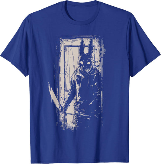 Horror Scary Creepy Bunny Mask Man Rabbit Alt Goth Slasher T-Shirt - T-Shirt | Royal