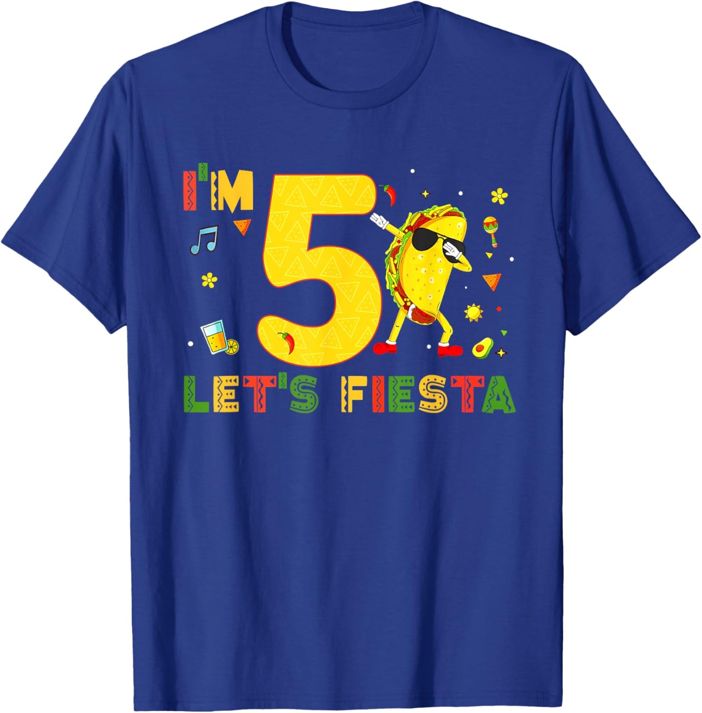 I'm 5 Let's Fiesta Dabbing Taco Cinco De Mayo 5th Birthday T-Shirt - T-Shirt | Royal