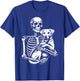 Skeleton Holding A Dog Funny Lazy Halloween Costume Skull T-Shirt - T-Shirt | Royal