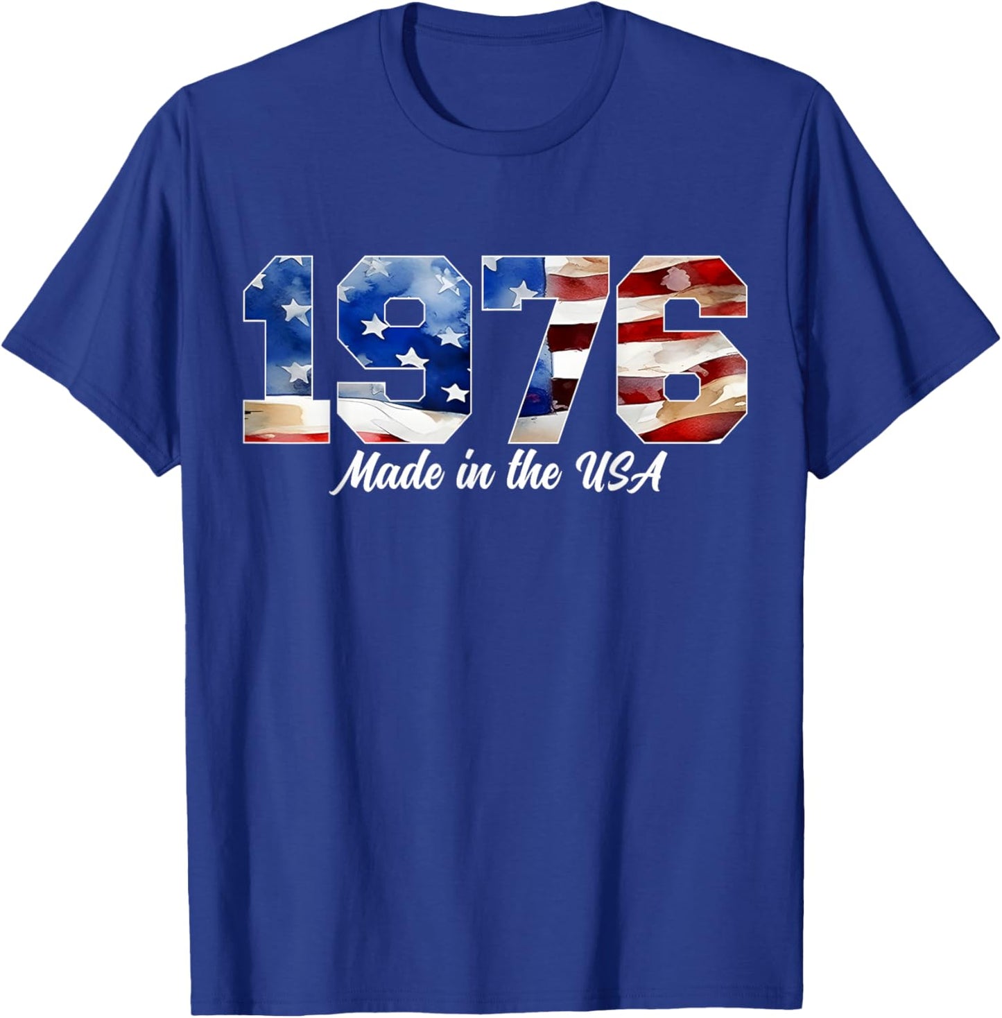 50th Birthday 1976 American Flag Born in 1976 USA Pride T-Shirt - T-Shirt | Royal