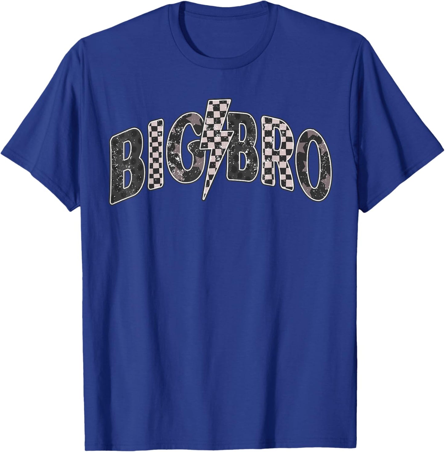 Checkered Big Bro New Brother Announcement Lightning Bolt T-Shirt - T-Shirt | Royal