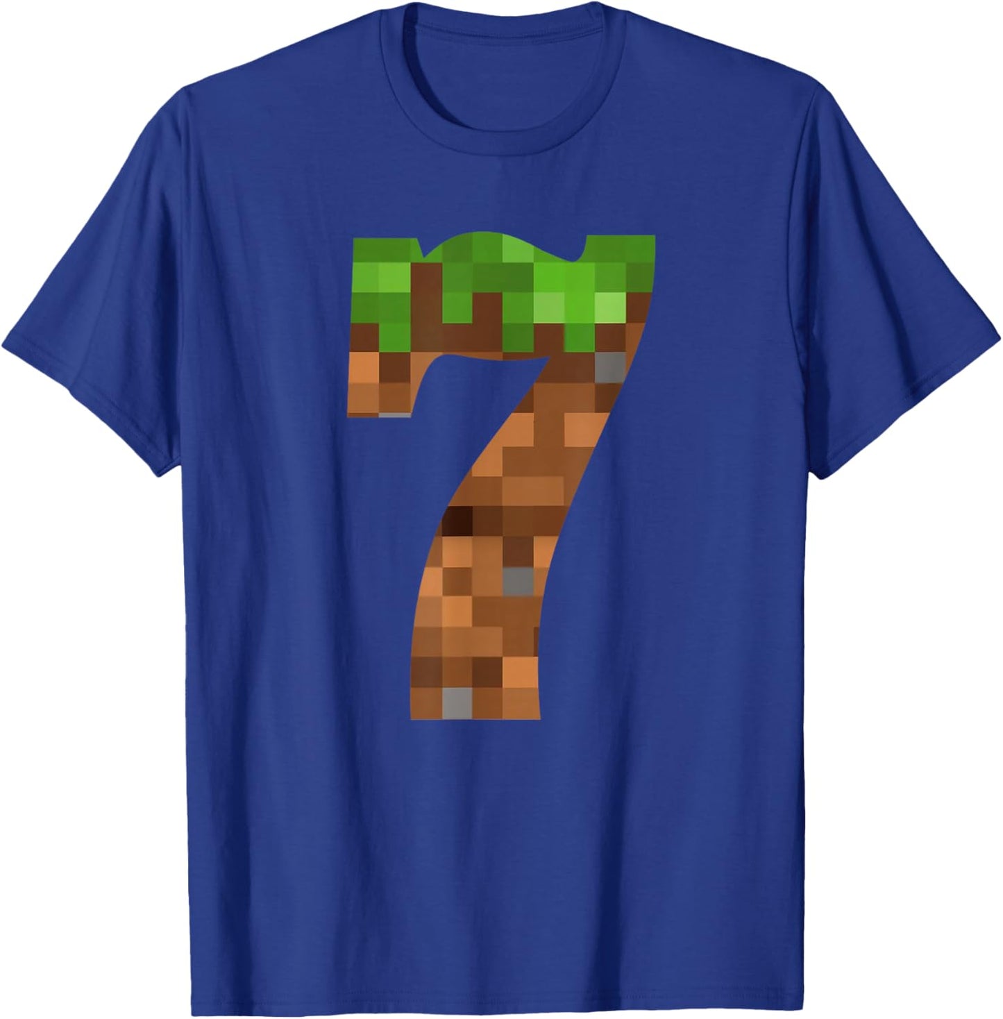 Pixel 7yr Birthday Number Seven 7 Year Old 7th Video Gamer T-Shirt - T-Shirt | Royal