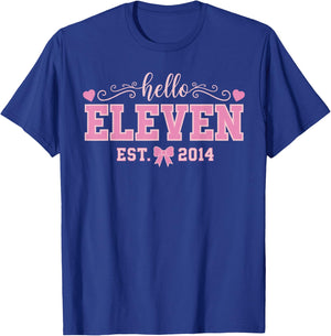 Hello Eleven Est 2014 Coquette Bow 11th Birthday Girl T-Shirt - T-Shirt | Royal