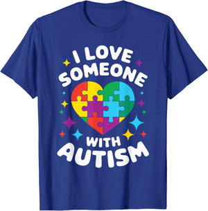 I Love Someone with Autism Awareness Heart Men Women Kids T-Shirt - T-Shirt | Royal
