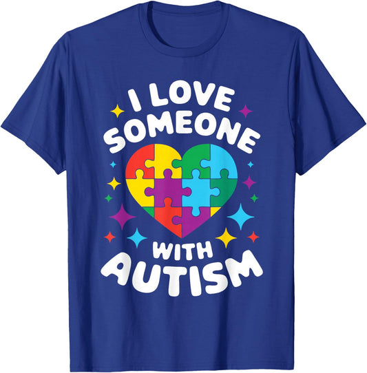 I Love Someone with Autism Awareness Heart Men Women Kids T-Shirt - T-Shirt | Royal
