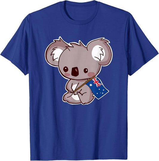 Cute Koala with Australian Flag T-Shirt - T-Shirt | Royal