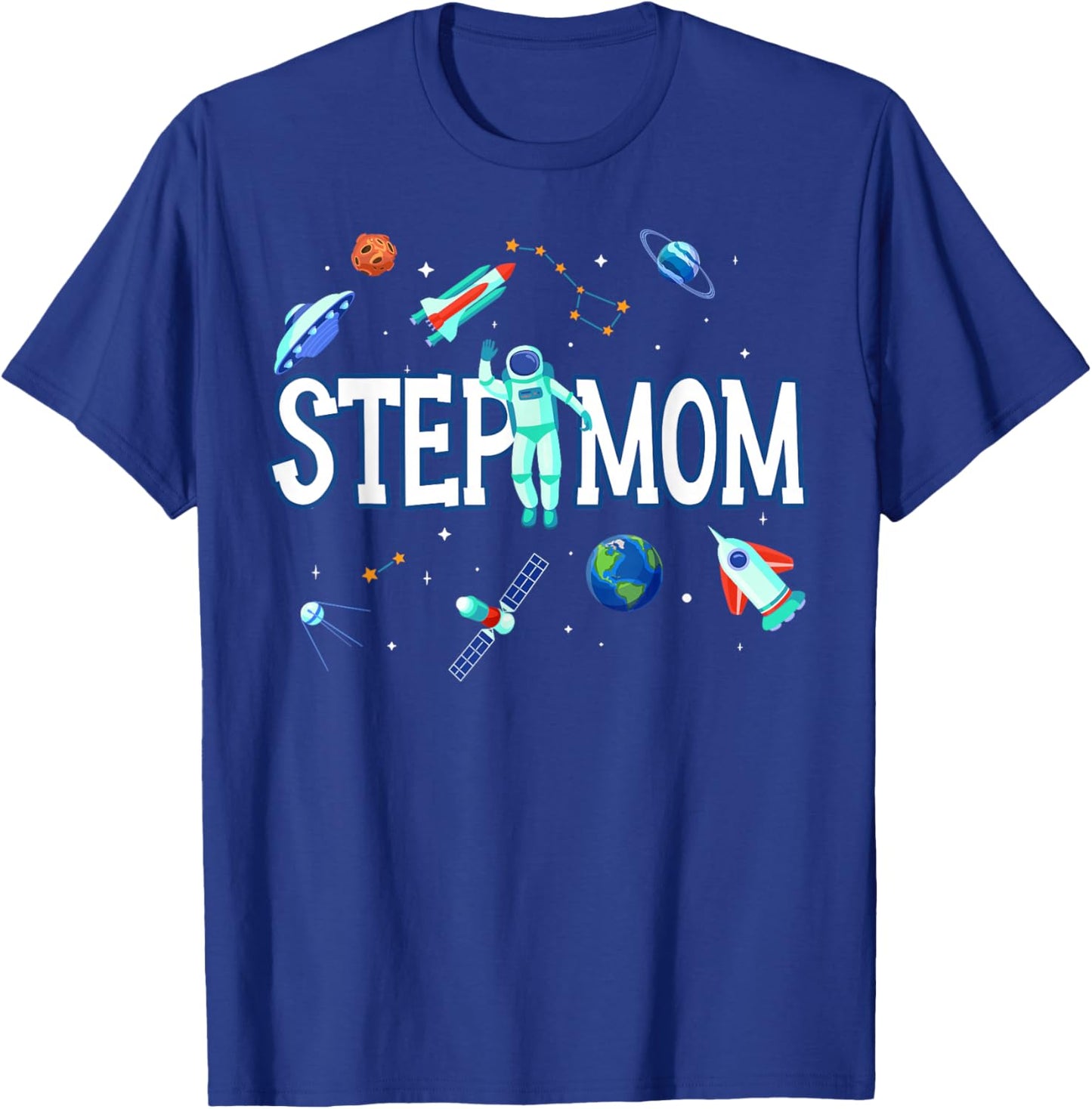 Step Mom Astronaut Space Family Matching Birthday Party T-Shirt - T-Shirt | Royal