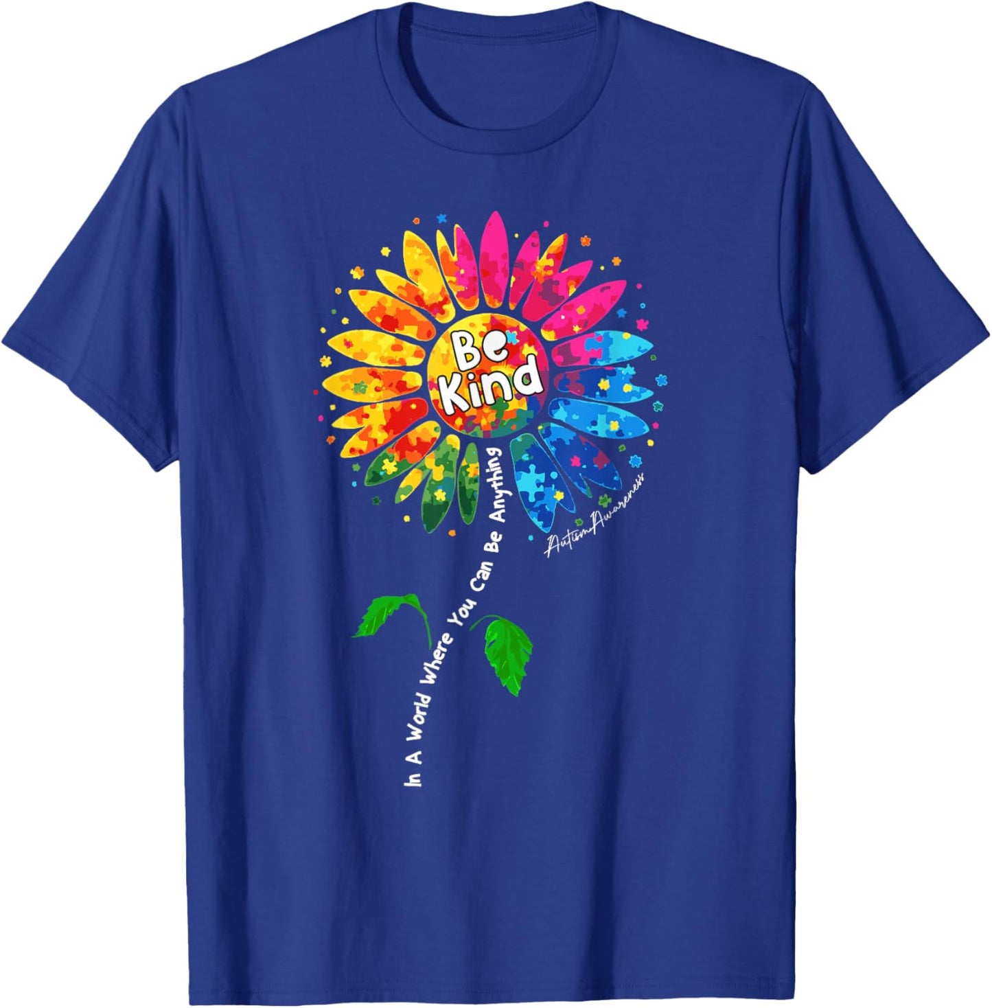 Autism Colorful Sunflower Support Autism Awareness T-Shirt - T-Shirt | Royal
