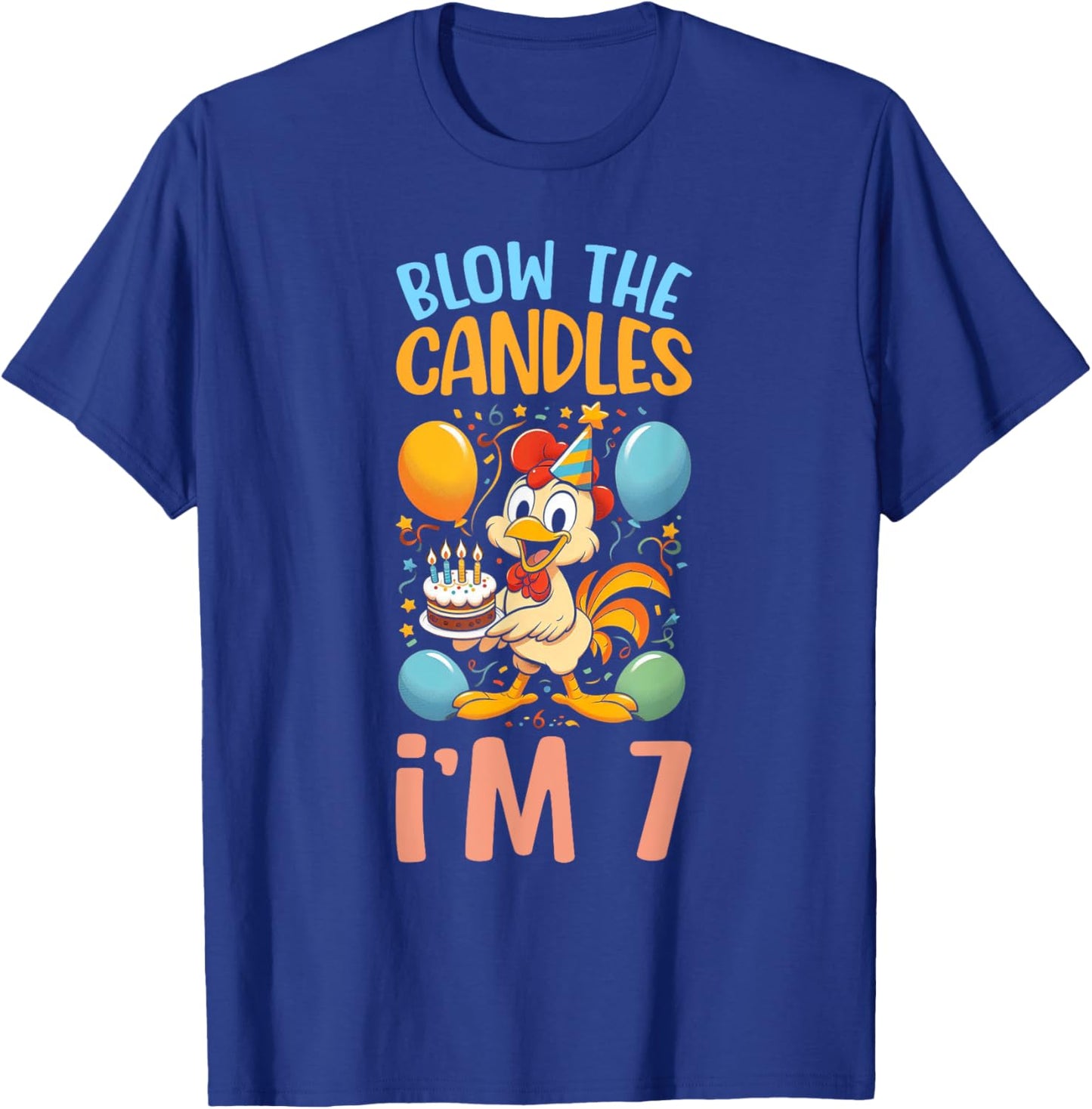 Chicken Kids 7th Birthday Party Boy 7 Year Old Bday Girl T-Shirt - T-Shirt | Royal
