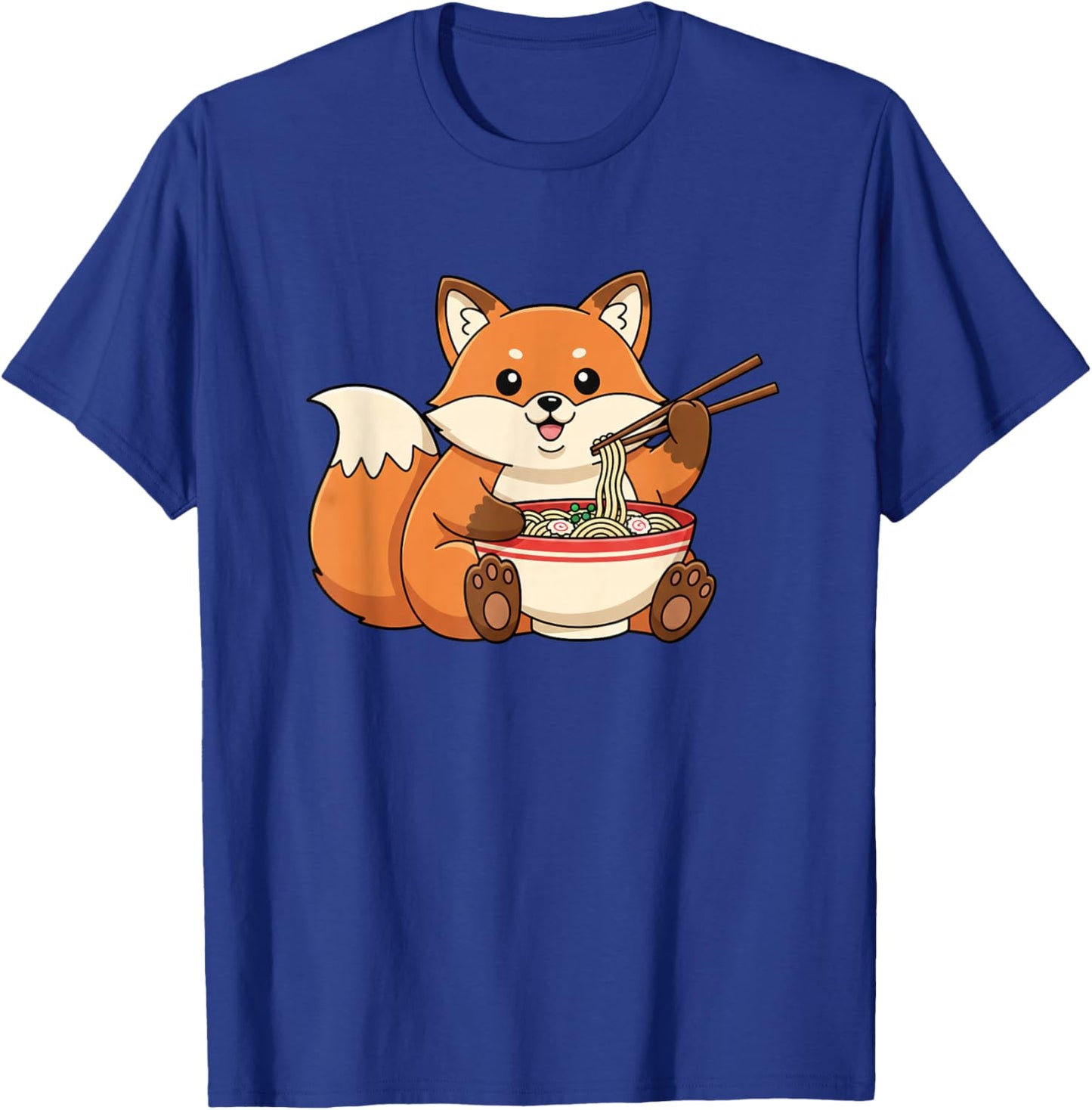 Cute Fox Eating Ramen Cartoon Animal Lover Funny Foodie T-Shirt - T-Shirt | Royal