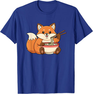 Cute Fox Eating Ramen Cartoon Animal Lover Funny Foodie T-Shirt - T-Shirt | Royal