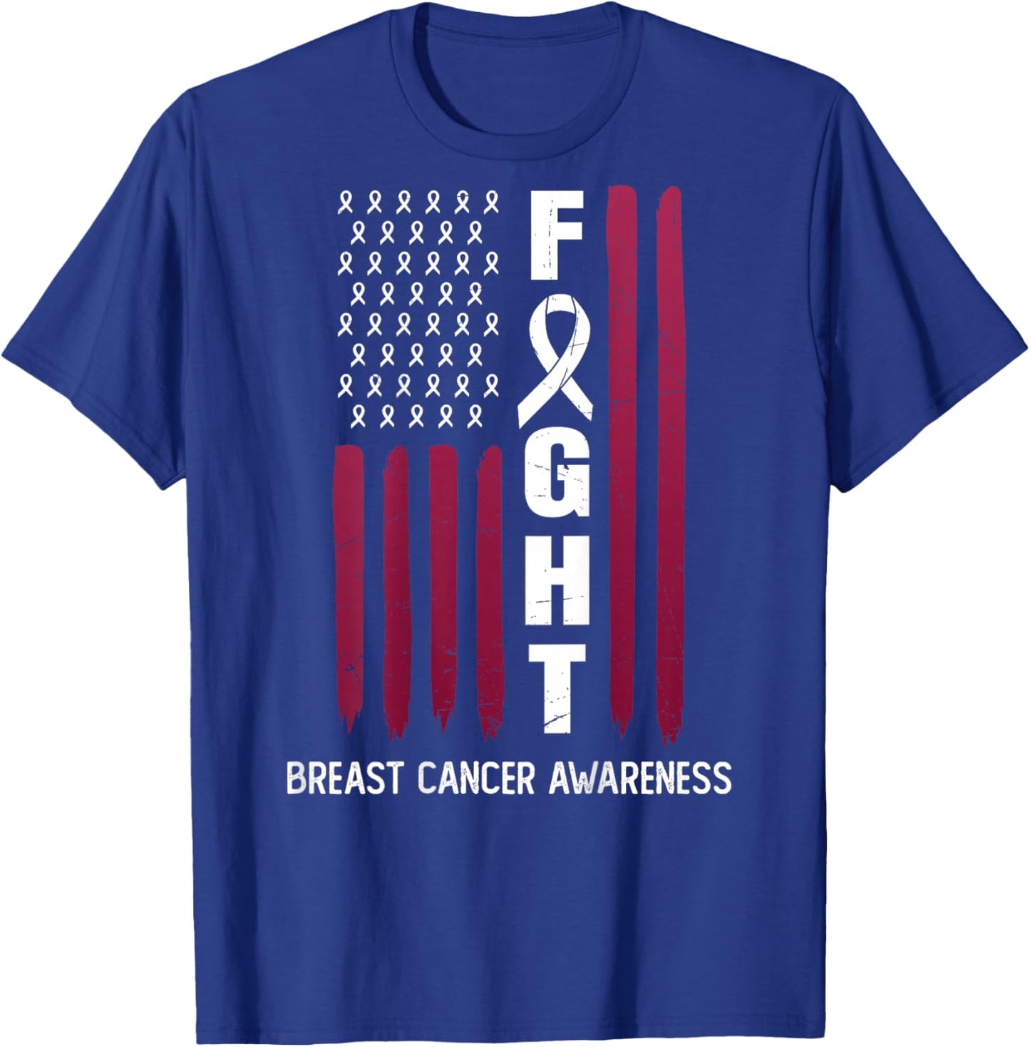 USA Pink Flag Breast Cancer Awareness Month - On Back T-Shirt - T-Shirt | Royal