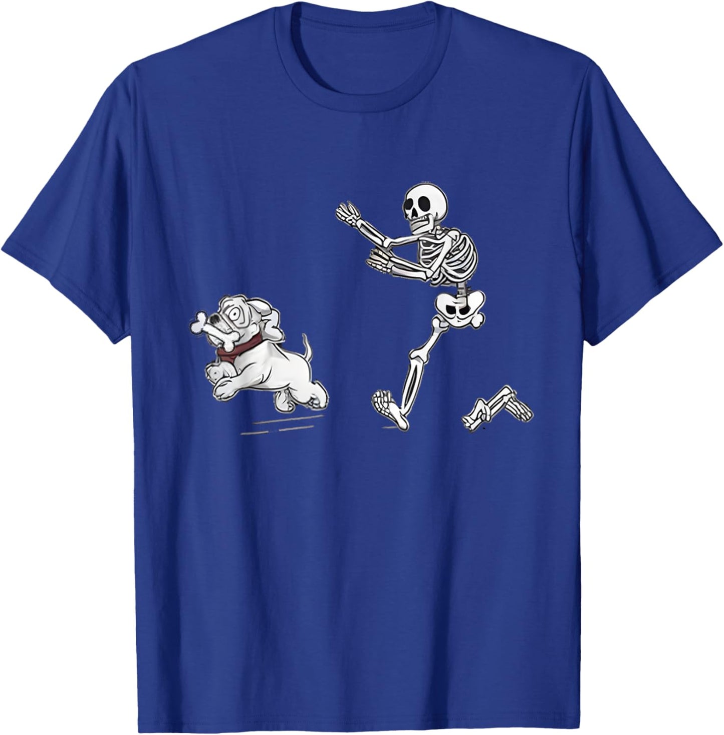 Halloween Dog, Funny Skeleton, Skeleton Chasing Dog T-Shirt - T-Shirt | Royal