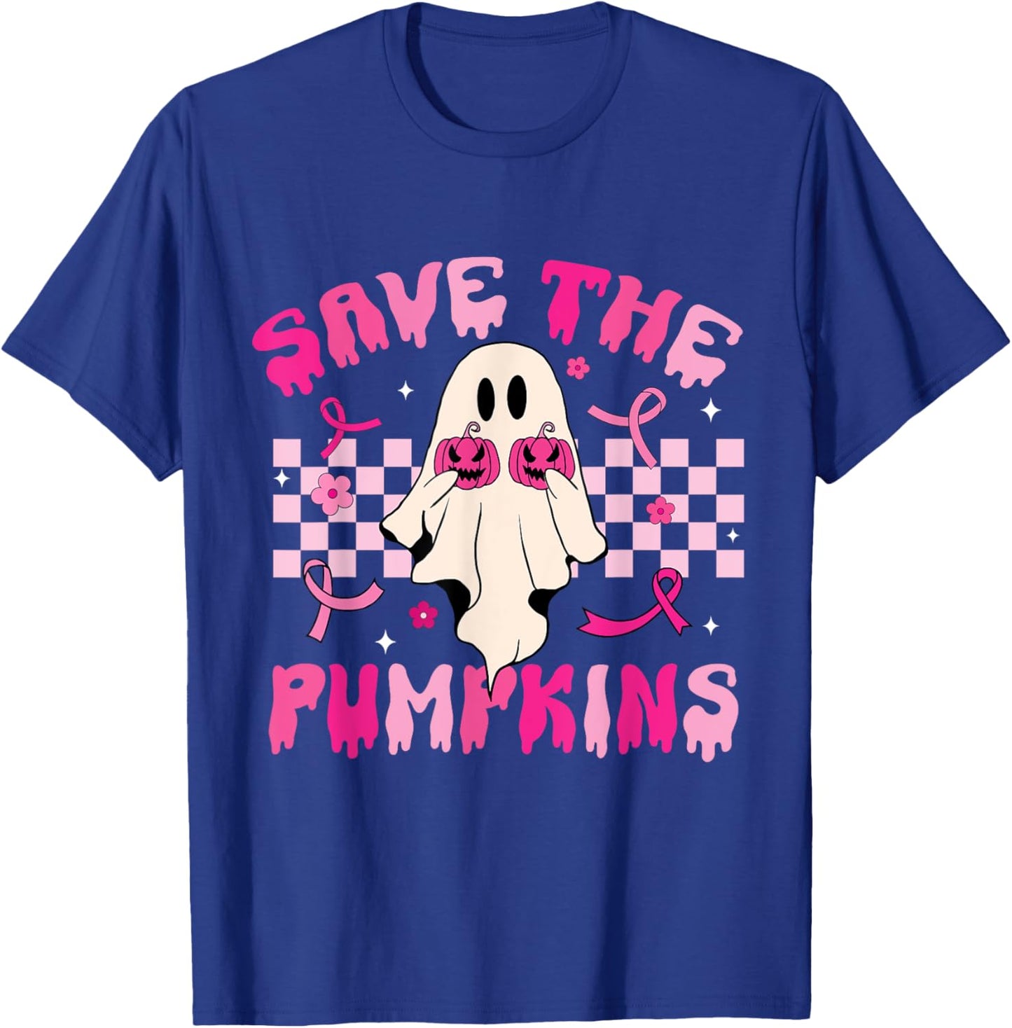 Rero Groovy Save The Pumpkins Ghost Breast Cancer Awareness T-Shirt - T-Shirt | Royal