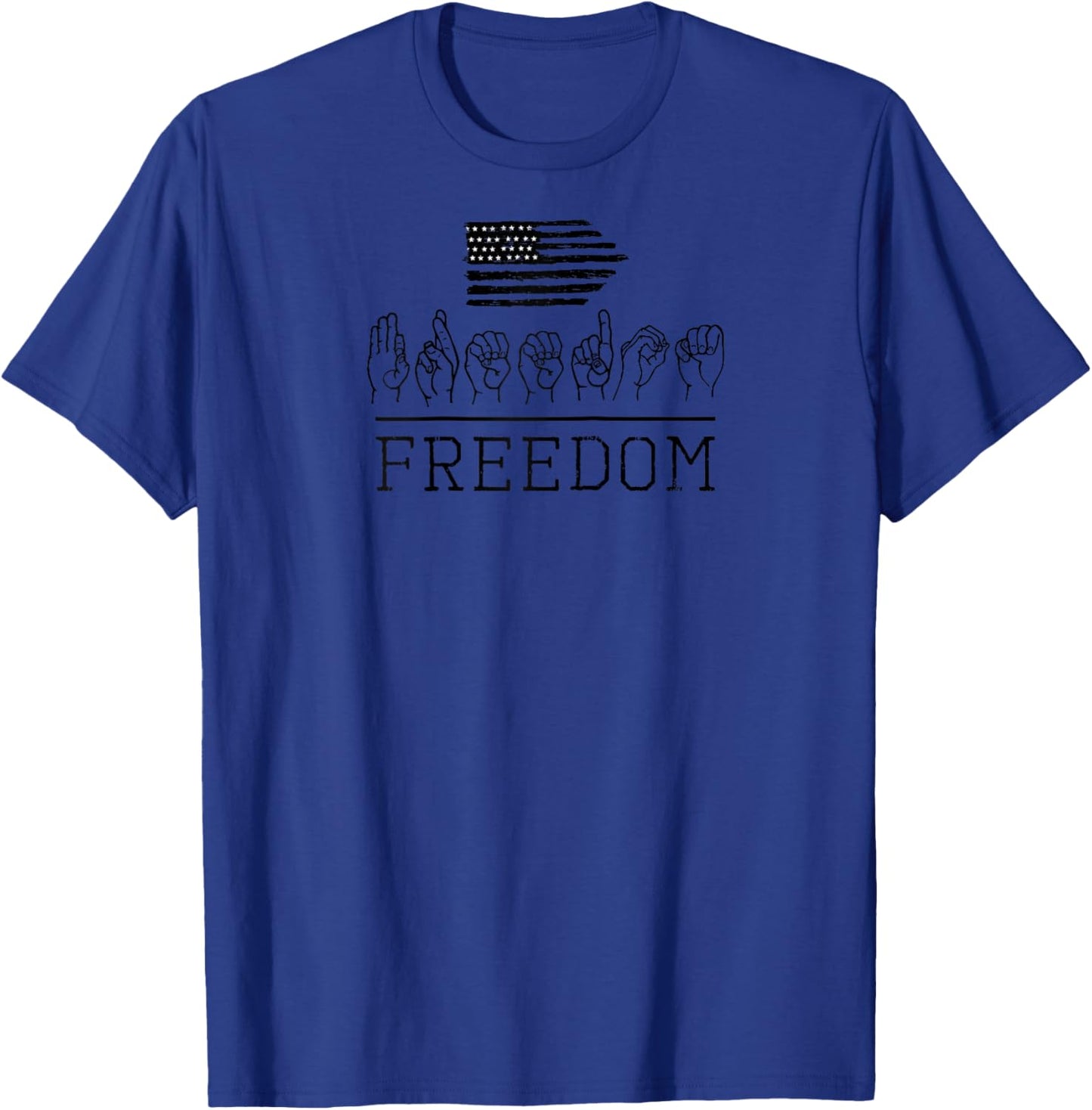 Freedom ASL Sign Language Deaf Pride USA Patriotic Flag Raglan Baseball T-Shirt - T-Shirt | Royal