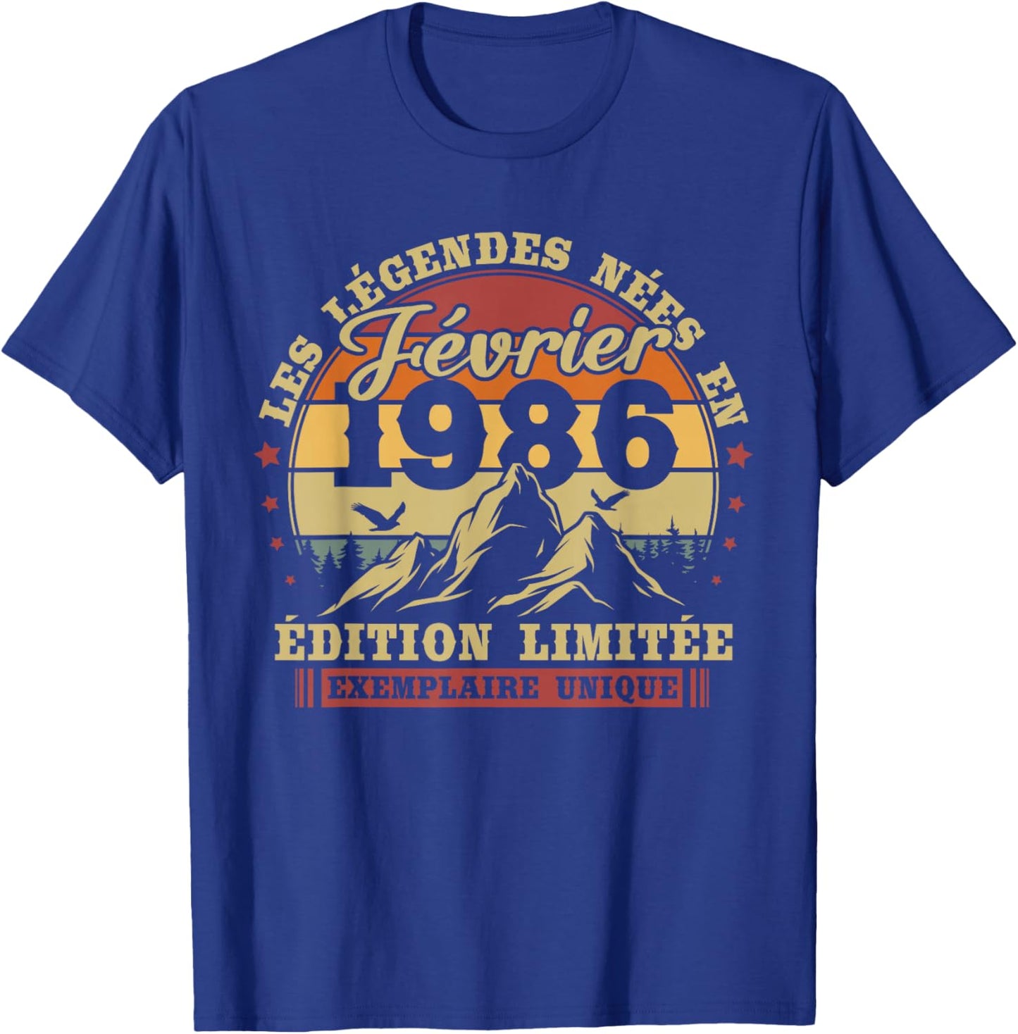 Vintage February 1986 Retro Birthday 40 Years Men Women T-Shirt - T-Shirt | Royal