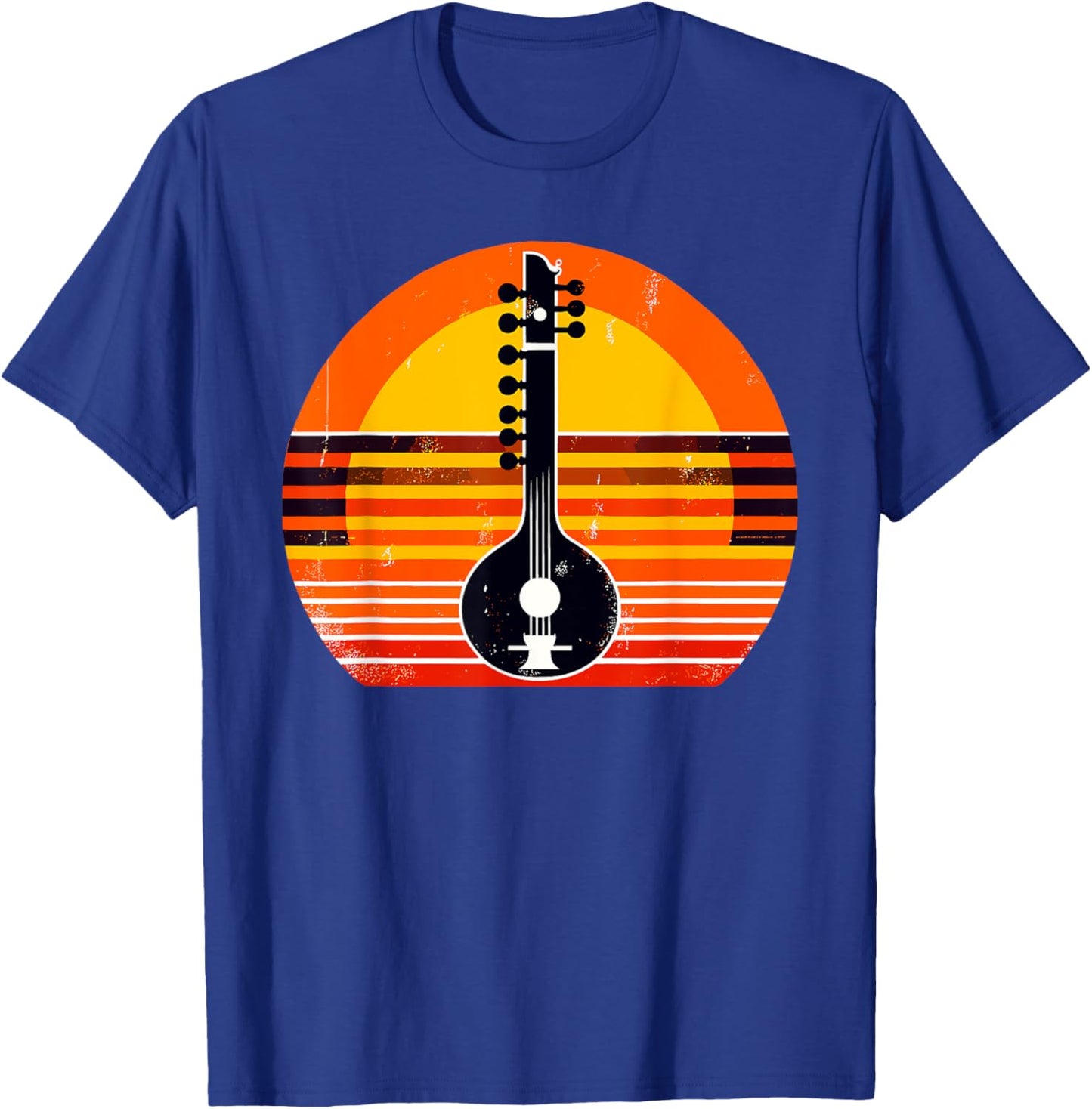Retro Sunset Sitar Instrument Sitarist T-Shirt - T-Shirt | Royal