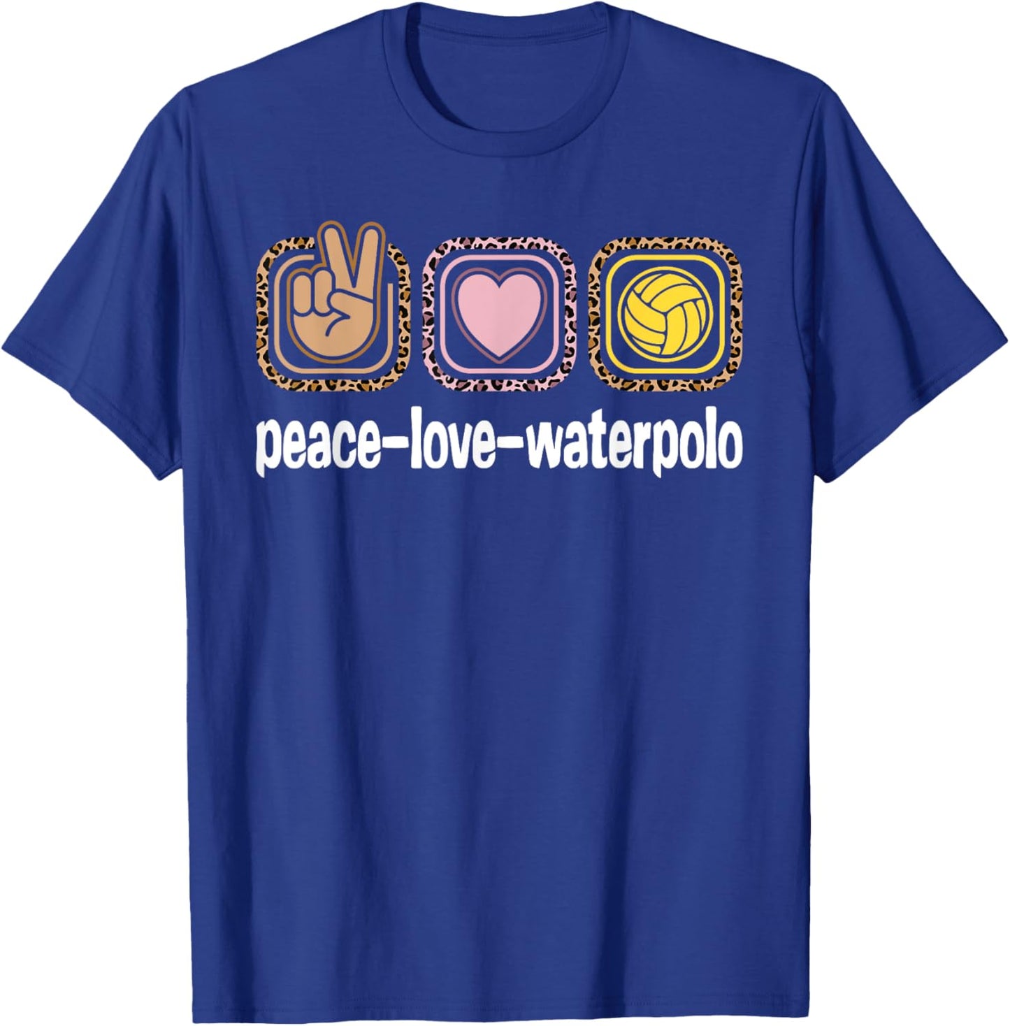 Water Polo Leopard Print Women Girls Peace Love Waterpolo T-Shirt - T-Shirt | Royal