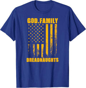 Dexter Dreadnaughts God. Family. Vintage USA Flag T-Shirt - T-Shirt | Royal
