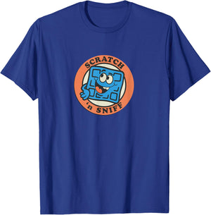Retro 80s Scratch 'n Sniff Style Blue Waffle Cartoon Sticker T-Shirt - T-Shirt | Royal
