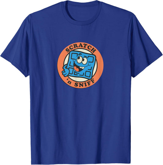 Retro 80s Scratch 'n Sniff Style Blue Waffle Cartoon Sticker T-Shirt - T-Shirt | Royal