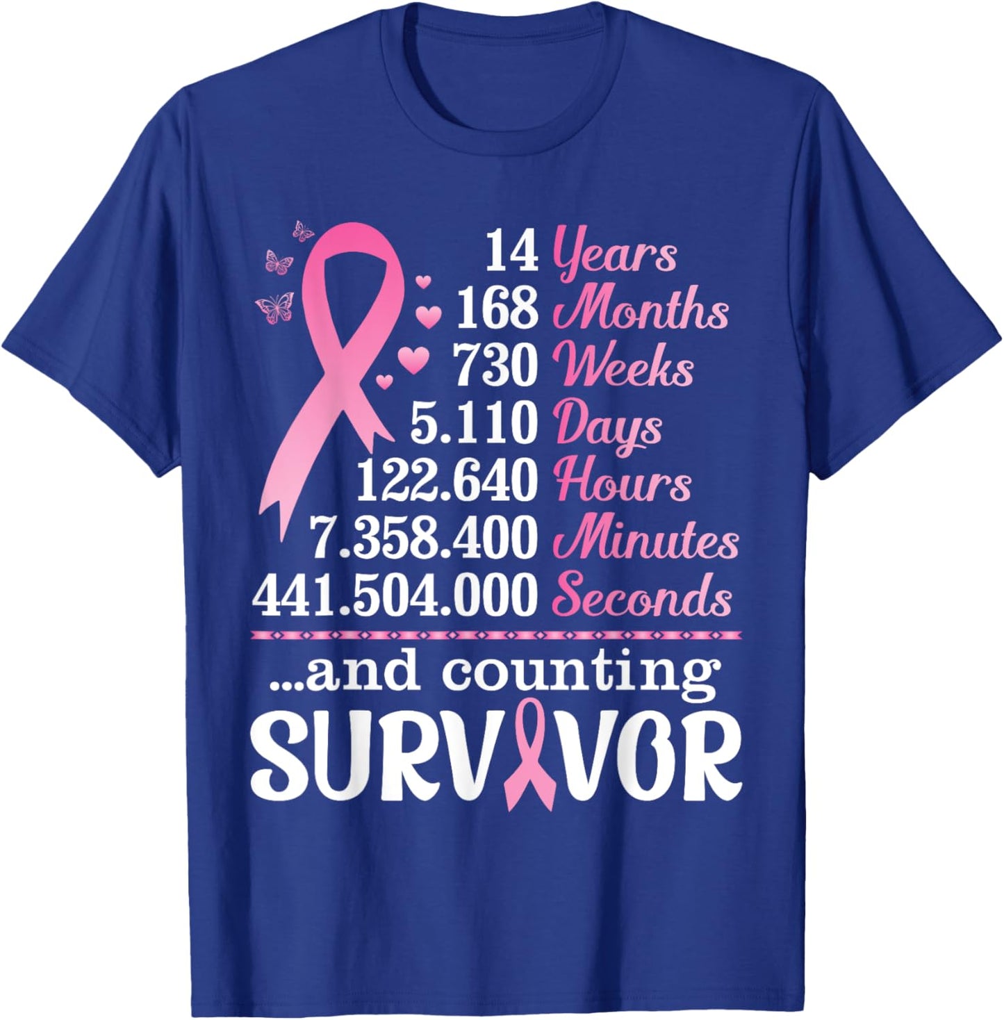 14 Years 168 Months Fighting Breast Cancer Counting Survivor T-Shirt - T-Shirt | Royal