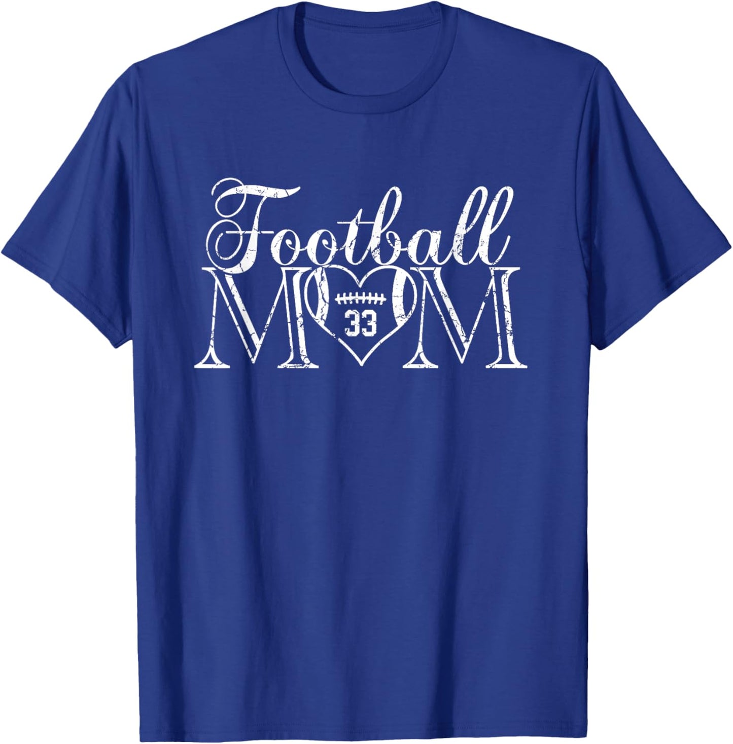 Football Mom Number 33 Football Heart #33 Game Day T-Shirt - T-Shirt | Royal