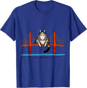 San Francisco Katze, Golden Gate Bridge, Bücherliebhaber T-Shirt - T-Shirt | Royal