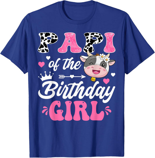 Papi Of The Birthday Girl Cute Cow Farm 1St Birthday T-Shirt - T-Shirt | Royal